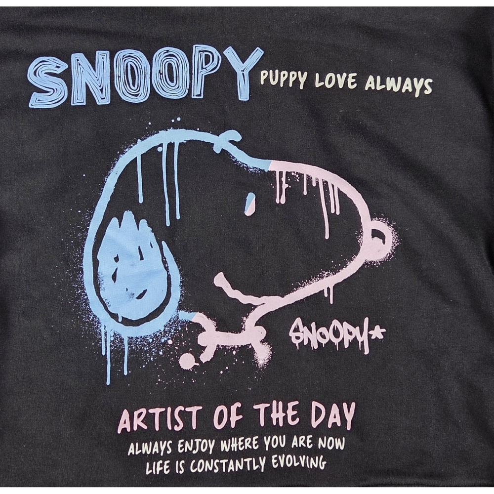 Zara Peanuts Snoopy Puppy Love Always Hoodie Black Sweater Unisex Kids 11-12 EUC - Picture 3 of 8